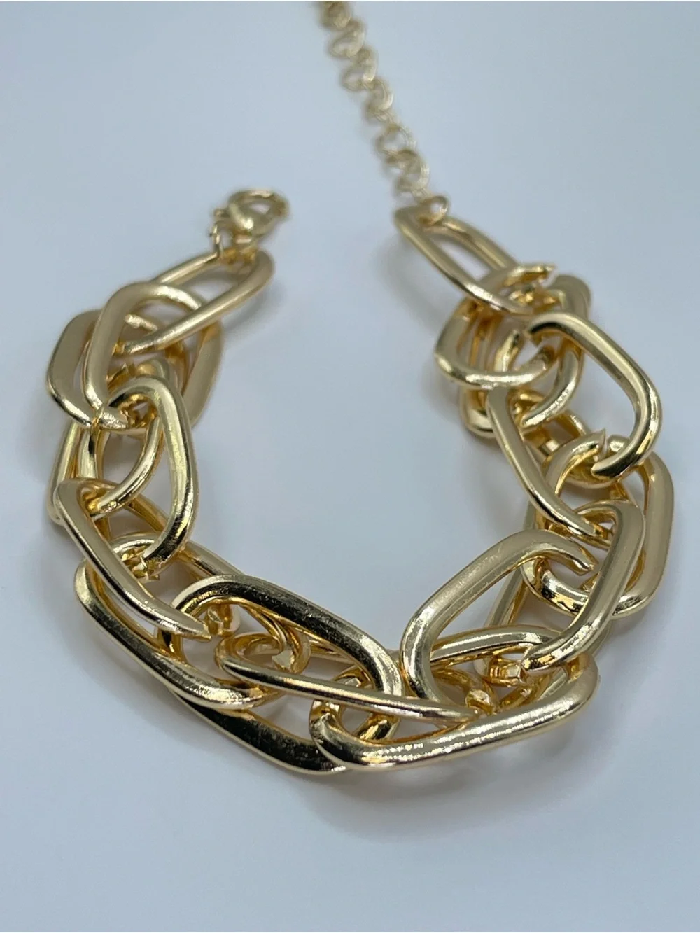 Gold Double Link Oval Chain Bracelet Chunky Statement Boho Glam